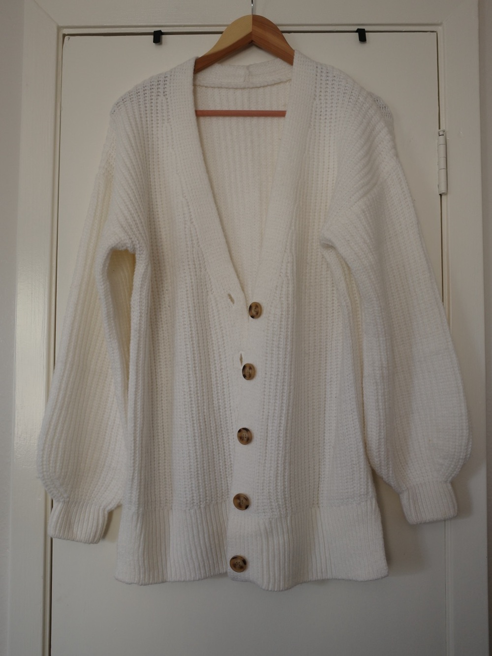 Cream Button-Front Ribbed Cardigan Sweater